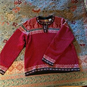 L.L. Bean Red and White Crew Neck Sweater